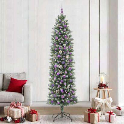 Copac Artificial Slăb de Crăciun cu 300 LED Verde și alb 240 cm GartenMobel Dekor