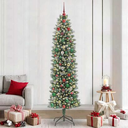 Copac Artificial Slăb de Crăciun cu 300 LED Verde și alb 240 cm GartenMobel Dekor