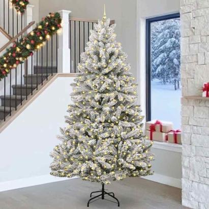 Brad de Crăciun artificial Verde și alb 270 cm PVC și Metal GartenMobel Dekor