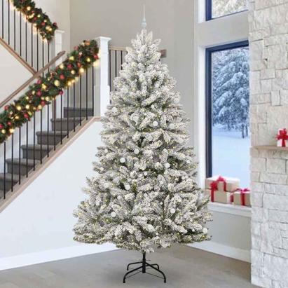 Brad de Crăciun artificial Verde și alb 300 cm PVC și Metal GartenMobel Dekor