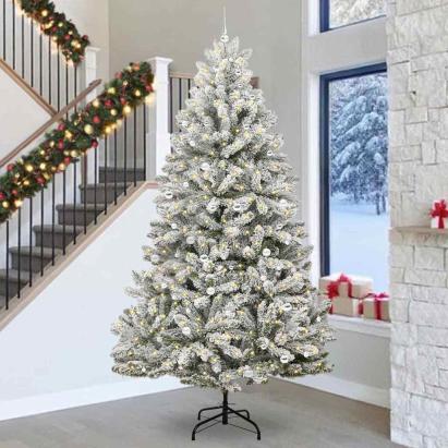 Brad de Crăciun artificial Verde și alb 300 cm PVC și Metal GartenMobel Dekor