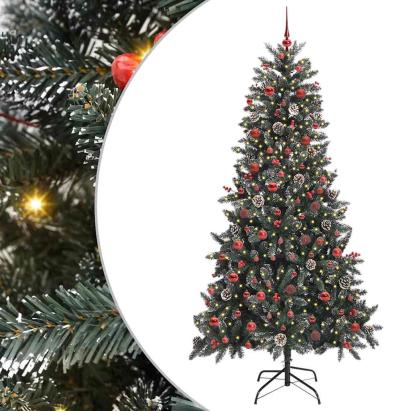 Brad de Crăciun artificial cu 300 LED Verde 114 x 114 x 210 cm PVC GartenMobel Dekor