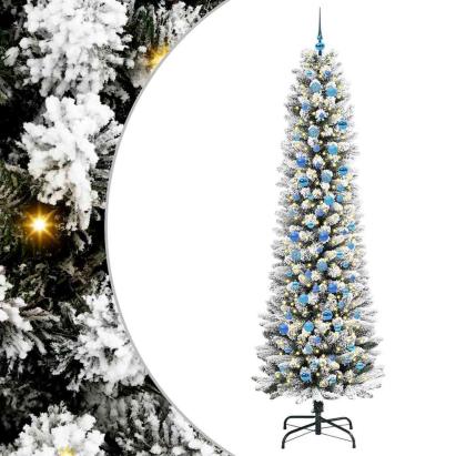 Brad de Crăciun artificial cu 300 LED Verde și alb 240 cm GartenMobel Dekor