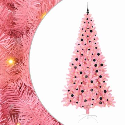 Brad de Crăciun cu 300 LED cu suport Roz 240 cm PVC GartenMobel Dekor
