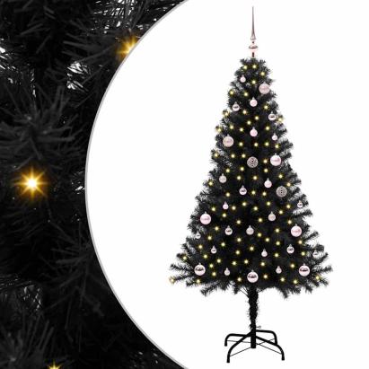 Brad de Crăciun cu 150 LED cu suport Negru 150 cm PVC GartenMobel Dekor