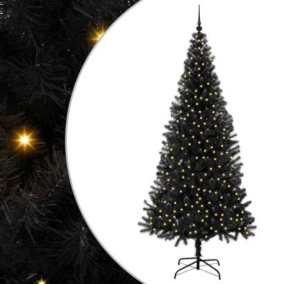 Brad de Crăciun cu 300 LED cu suport Negru 240 cm PVC GartenMobel Dekor