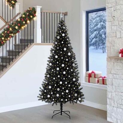 Brad de Crăciun cu 300 LED cu suport Negru 240 cm PVC GartenMobel Dekor