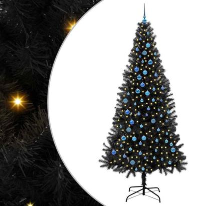 Brad de Crăciun cu 300 LED cu suport Negru 240 cm PVC GartenMobel Dekor