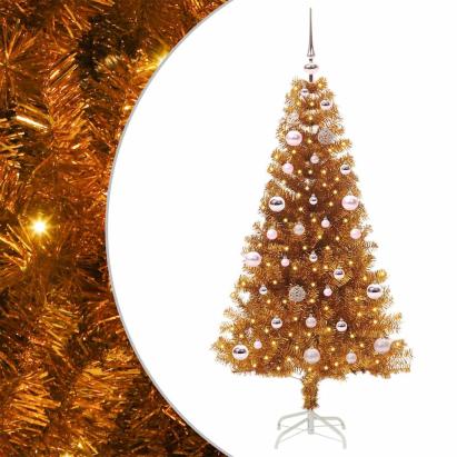 Brad de Crăciun cu 150 LED cu suport Auriu 150 cm PET GartenMobel Dekor