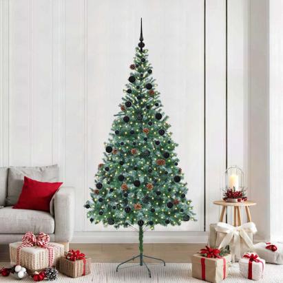 Brad de Crăciun artificial cu 300 LED Verde 210 cm PVC și Oțel GartenMobel Dekor