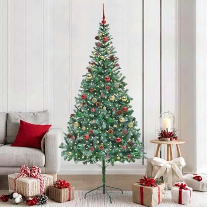 Brad de Crăciun artificial cu 300 LED Verde 210 cm PVC și Oțel GartenMobel Dekor