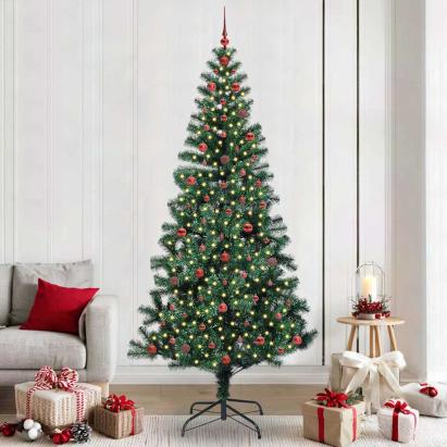 Pom de Crăciun artificial pre-iluminat Verde 240cm PVC și Metal GartenMobel Dekor