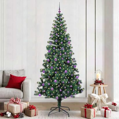 Pom de Crăciun artificial pre-iluminat Verde 240cm PVC și Metal GartenMobel Dekor