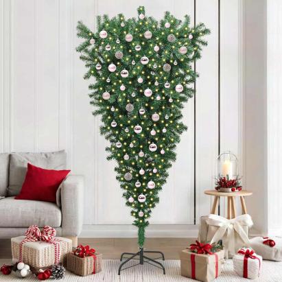 Brad de Crăciun artificial cu design răsturnat, pre-iluminat, cu set de bile GartenMobel Dekor
