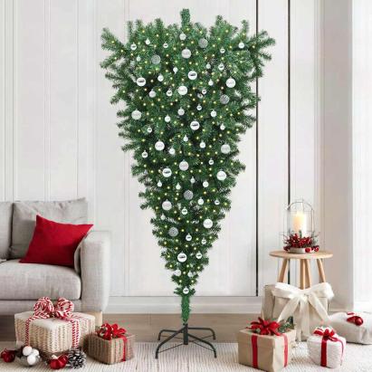 Brad de Crăciun artificial pre-iluminat cu globuri, cu design cu susul în jos GartenMobel Dekor