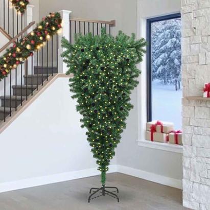 Brad de Crăciun artificial cu lumini, cu bile, cu design răsturnat GartenMobel Dekor
