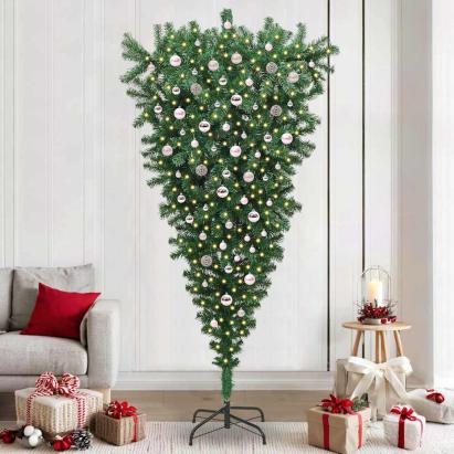 Brad de Crăciun artificial pre-luminat cu globuri, cu design inversat GartenMobel Dekor