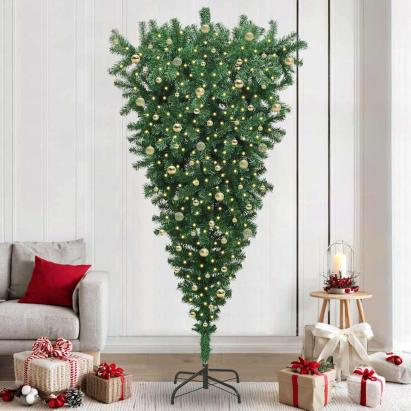 Brad de Crăciun artificial preiluminat cu set de bile, cu design cu susul în jos GartenMobel Dekor