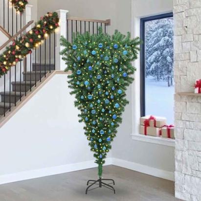 Brad de Crăciun artificial pre-iluminat cu minge, cu design răsturnat GartenMobel Dekor