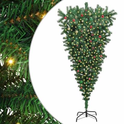 Brad de Crăciun artificial pre-luminat cu design cu rădăcină în sus și set de mingi GartenMobel Dekor