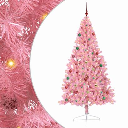 Pom de Crăciun artificial pre-iluminat Roz 210 cm PVC GartenMobel Dekor