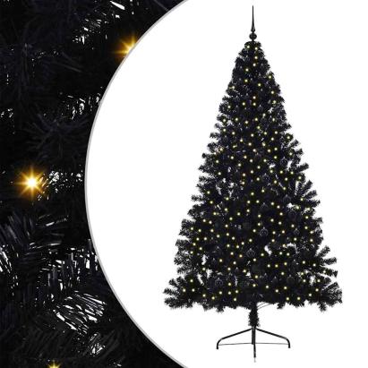 Pom de Crăciun artificial pre-iluminat Negru 240 cm PVC GartenMobel Dekor