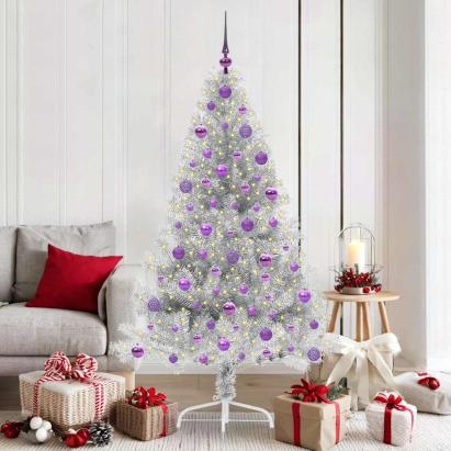 Pom de Crăciun artificial pre-iluminat Argintiu 180 cm PET GartenMobel Dekor