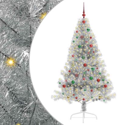 Pom de Crăciun artificial pre-iluminat Argintiu 180 cm PET GartenMobel Dekor