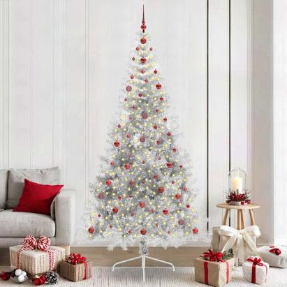 Pom de Crăciun artificial pre-iluminat Argintiu 240 cm PET GartenMobel Dekor