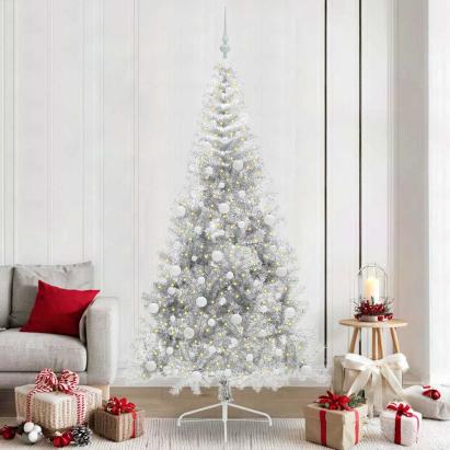Pom de Crăciun artificial pre-iluminat Argintiu 240 cm PET GartenMobel Dekor