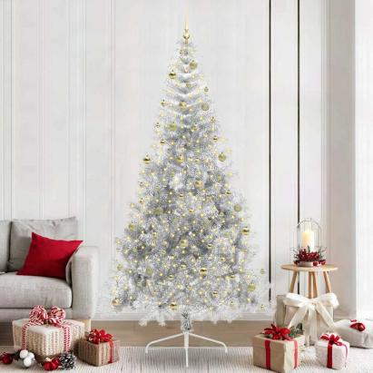 Pom de Crăciun artificial pre-iluminat Argintiu 240 cm PET GartenMobel Dekor