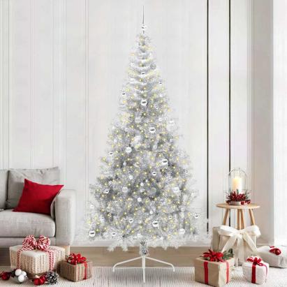 Pom de Crăciun artificial pre-iluminat Argintiu 240 cm PET GartenMobel Dekor