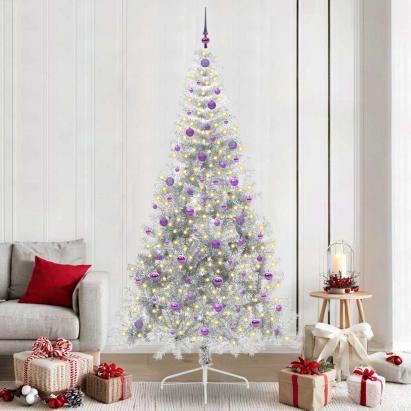 Pom de Crăciun artificial pre-iluminat Argintiu 240 cm PET GartenMobel Dekor
