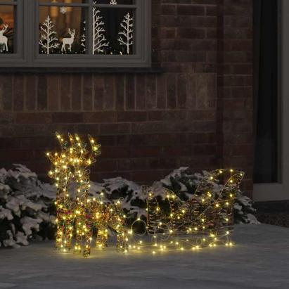 Sanie cu ren cu 160 LED Alb cald 30 x 12 x 54.5 cm PET GartenMobel Dekor