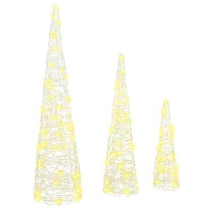 Brad de Crăciun 3 pcs Alb cald 40 cm 60 cm 80 cm Acril GartenMobel Dekor