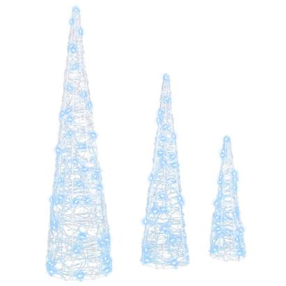 Brad de Crăciun 3 pcs Alb rece 40 cm 60 cm 80 cm Acril GartenMobel Dekor