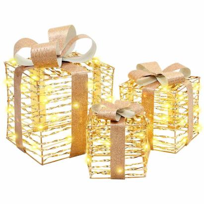 Cutie cadou cu 60 LED 3 pcs Alb cald 20 x 20 x 20 cm PET GartenMobel Dekor