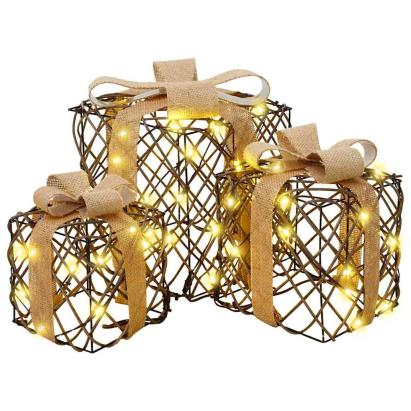 Cutie cadou cu 60 LED 3 pcs Alb cald 20 x 20 x 20 cm Ratan GartenMobel Dekor