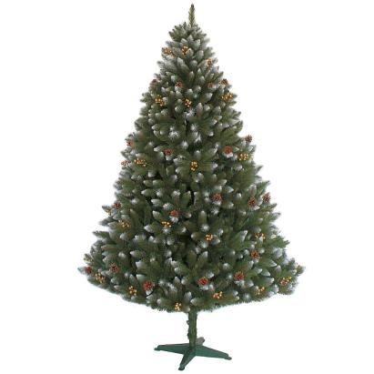 Brad Artificial Molid HollyGold cu Fructe Aurii si Conuri Naturale, Verde cu Varfuri Albe 180 cm