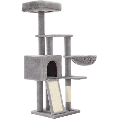 FEANDREA Ansamblu de joaca pisici, 4 niveluri, stalpi sisal, cos, vizuina si placa de zgariat, 46x41x135 cm, gri deschis Household NewTrend