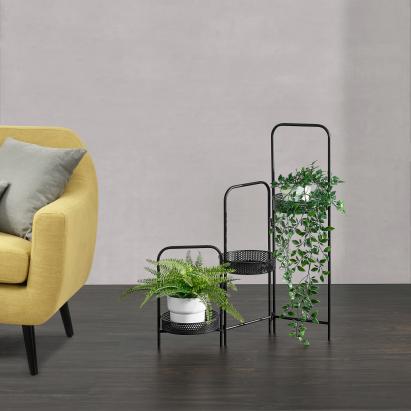 Suport plante Vrasene cu 3 tavite 75 x 68 x 20 cm negru [en.casa] HausGarden Leisure