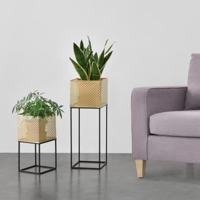 Suport flori Juprelle 2 bucati masuri diferite metal negru/auriu [en.casa] HausGarden Leisure