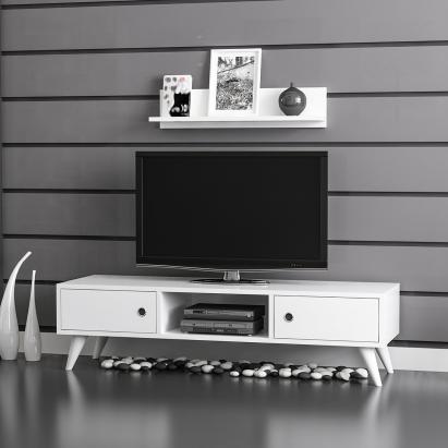 Comoda TV cu raft perete Egebjerg 35x130x40cm alb [en.casa] HausGarden Leisure