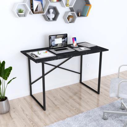 Schreibtisch Tjeldsund 120x60x75cm Marmor, schwarz [en.casa] HausGarden Leisure