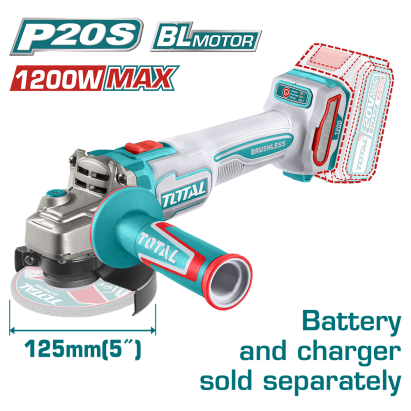 TOTAL - POLIZOR UNGHIULAR - 125MM - 20V - MOTOR FARA PERII (NU INCLUDE ACUMULATOR) PowerTool TopQuality