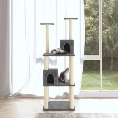 Ansamblu pisici cu stâlpi din funie de sisal, gri închis 141 cm GartenMobel Dekor
