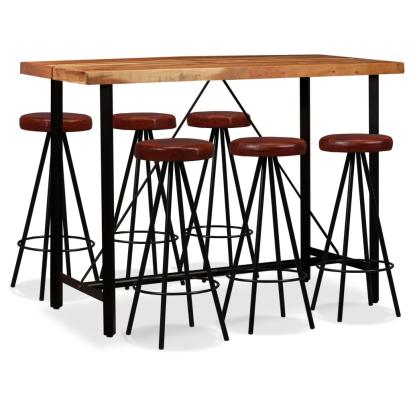 Set mobilier bar 7 piese lemn masiv de acacia și piele naturală GartenMobel Dekor