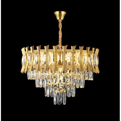 Candelabru Cristal HAMPTON Eleganza 7x E14, Diametru 49cm, Auriu Lucios, Inaltime Reglabila ModernLight Concept