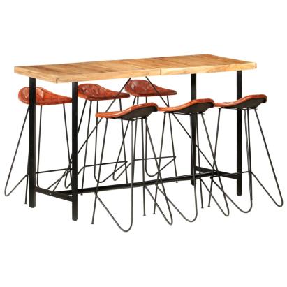 Set mobilier de bar, 7 piese, lemn masiv și piele naturală GartenMobel Dekor