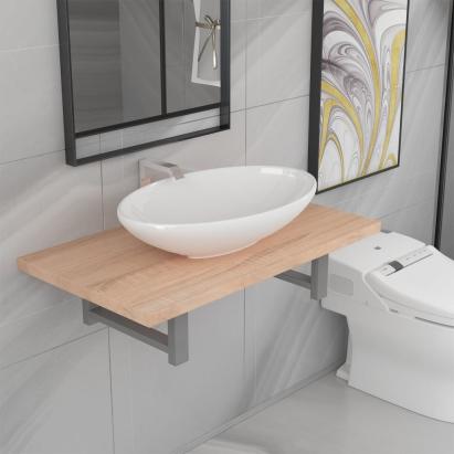 Set mobilier de baie din două piese, stejar, ceramică GartenMobel Dekor